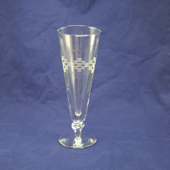 Anchor Hocking Cubist Pilsner Glass Clear Etched Design Collectible Drinkware - Picture 5 of 11